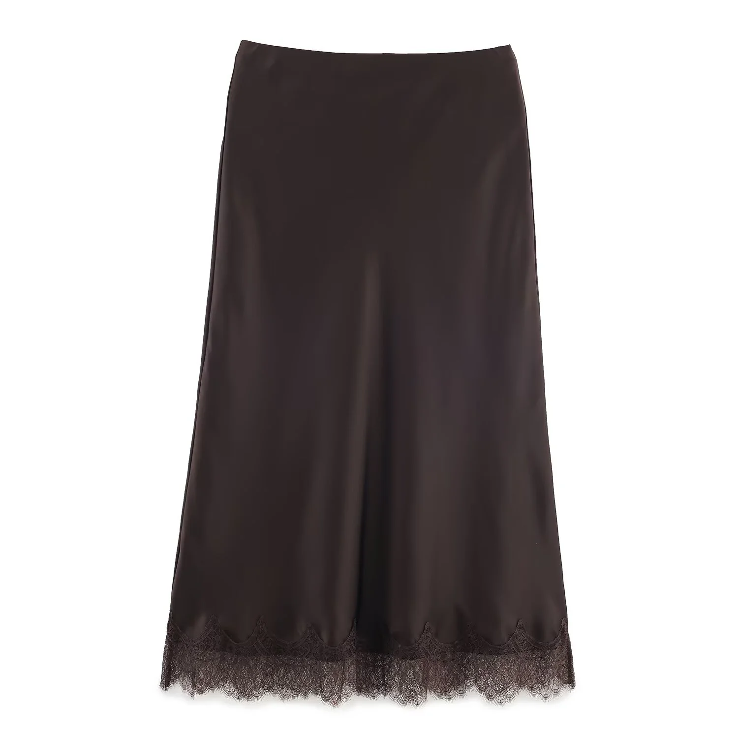 Women Satin Lace Half-Length Skirt Female Spring Summer Midi Skirt Fashion Girl Long Skirt A- Line Lace Skirt Office Lady Skirt