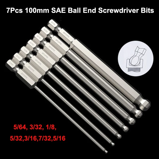 9pcs Ball End Hex Screwdriver Bits Set Metric Allen Hex Bit 100mm Long Magnetic Ball Head Driver Bit 7Pcs SAE Inch