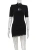Ahagaga Sexy Sheath Women's Mini Dresses Solid Lace Turtleneck Slim Fit Bodycon Hollow Out Half Sleeves Streetwear Vestidos Robe 5