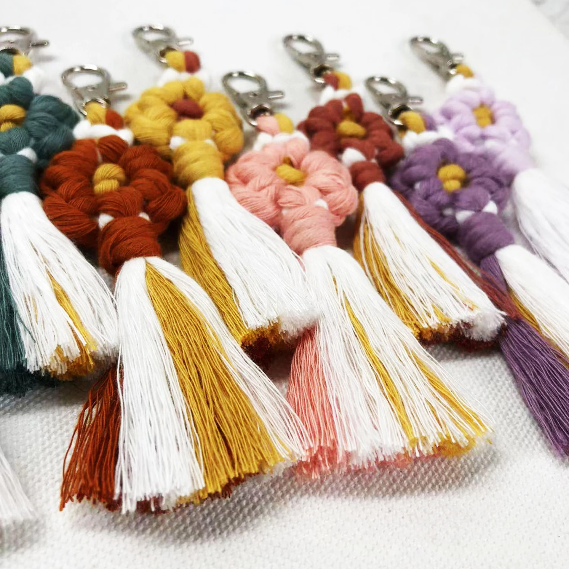 6 Pcs Boho Macrame Keychain Bracelet Handmade Keychain Wristlet Weave Boho  Keychains for Women Crochet Key Chain Lanyard, Car Key ,Wallet Purse Phone