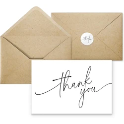 Elegant Thank You Card Set with Envelopes & Stickers (Black)