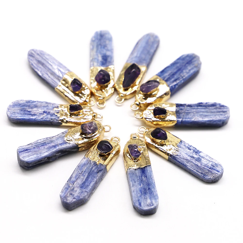 

5Pcs/Lot Free Shipping Natural Blue Stone Irregular Gold Head Pendant Set With Amethyst Energy Necklace Charm Jewelry Wholesale