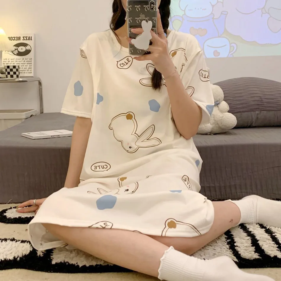 Cute Cartoon Nursing Maternity Clothings Pregnant Women Plus Size Spring Summer Nightgown Easy Access Breastfeeding Dresses 3