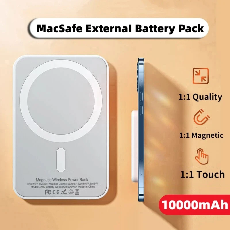 10000mAh 1:1 Original Magnetic Wireless Power Bank For iPhone 12 13 14 15 Pro Max Macsafe Powerbank External Backup Battery Pack