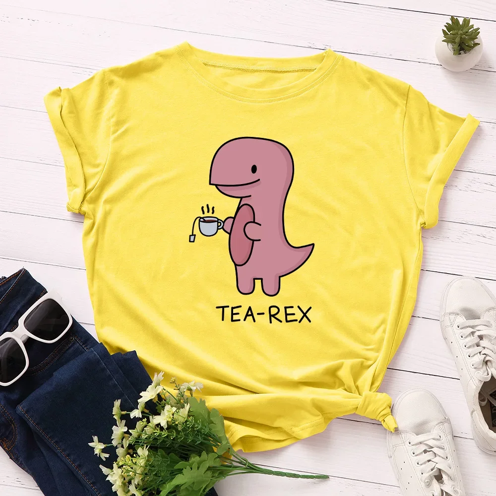 thumbnail image 1 of JFUNCY Camisetas de gran tamaño con estampado de dinosaurio de dibujos animados para mujer, camisetas holgadas informales de manga corta para mujer, camisetas de algodón de verano para mujer, 1 of 5