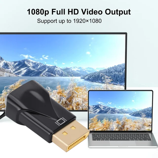1080P DP to VGA 컨버터 어댑터는 DisplayPort와 VGA를 연결하는데 사용되며, 다양한 장치에 적용 가능합니다.