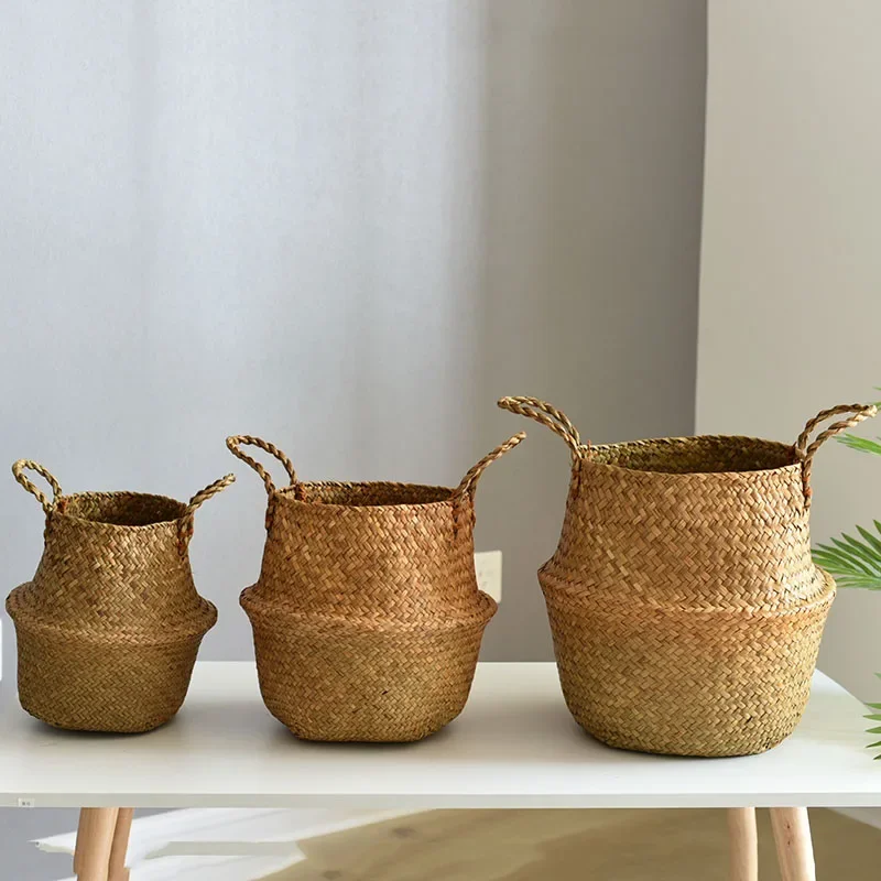 Wicker Storage Basket Flower Baskets Laundry Storage Decorative Basket Rattan Flower Pot Garden Planters Household Organizer 3