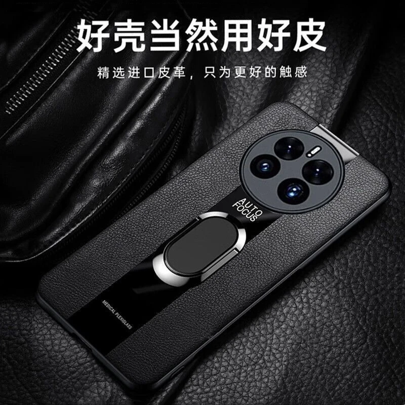 Luxury Magnetic Ring Phone Cover - Premium PU Leather Shockproof Bumper