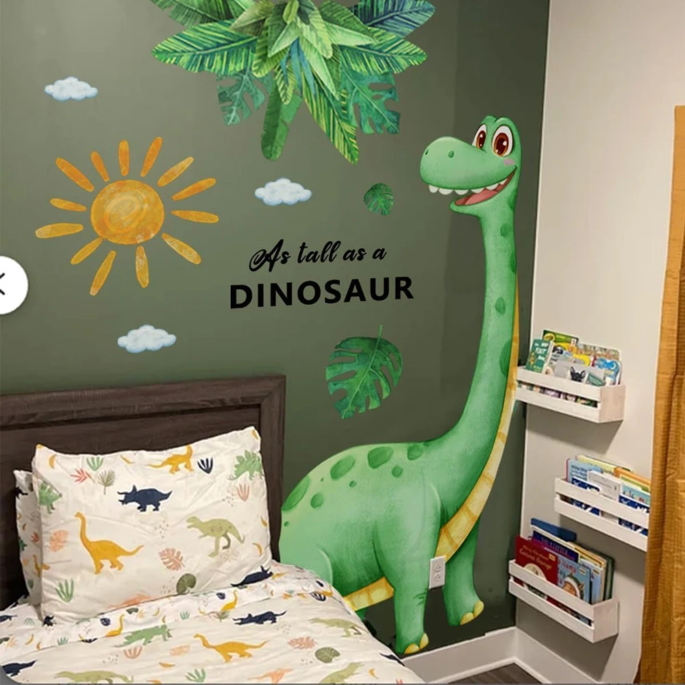Cartoon Jungle Dinosaur Wall Sticker Baby Nursery Kdis Room Dino Footprints Forest Sun Wall Decal Playroom Children Home Decor