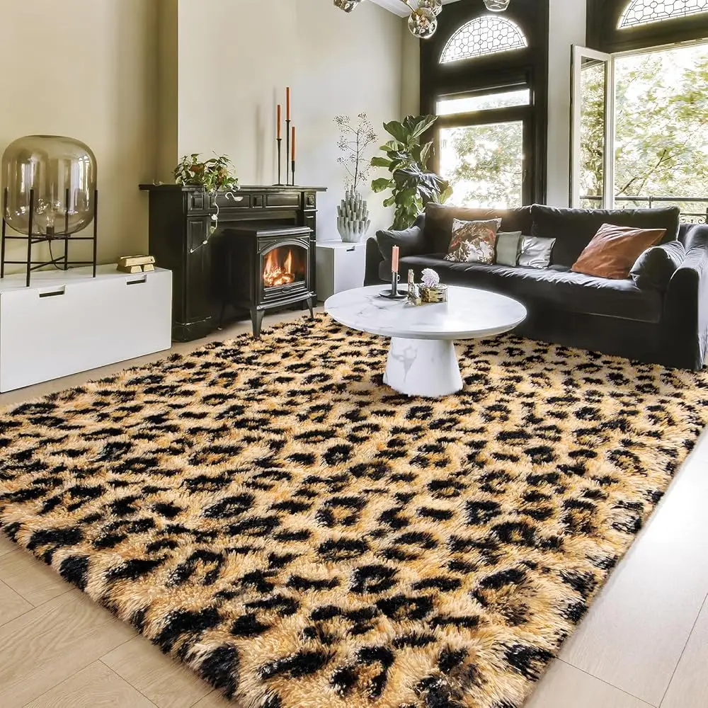 Fluffy Leopard & Cheetah Print Area Rug 5