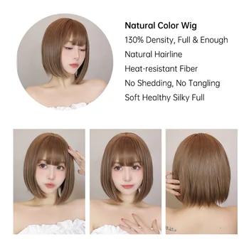 Light Brown Synthetic Wigs Straight Short Bob Cut with Bangs Wig for White Women Korean Daily Party Cosplay Heat Resistant Hair Light Brown Synthetic Wigs Straight Short Bob Cut with Bangs Wig for White Women Korean Daily.jpg