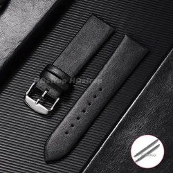 Elegant Leather Watch Strap - Comfortable Smooth Cowhide Band for Business Office (Black)