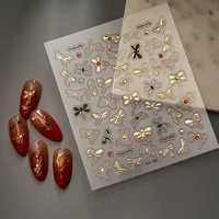 Luxury Series Dragonfly Golden Rhinestones Unique 5D Nail Stickers Back Glue Nail Sliders 1