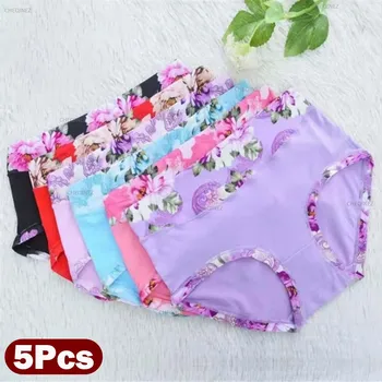 5Pcs/Lot Women's Panties Print Underwear Soft Panties Breath Briefs Girls Floral Panty Sexy Lingeries Underpants For Female 1