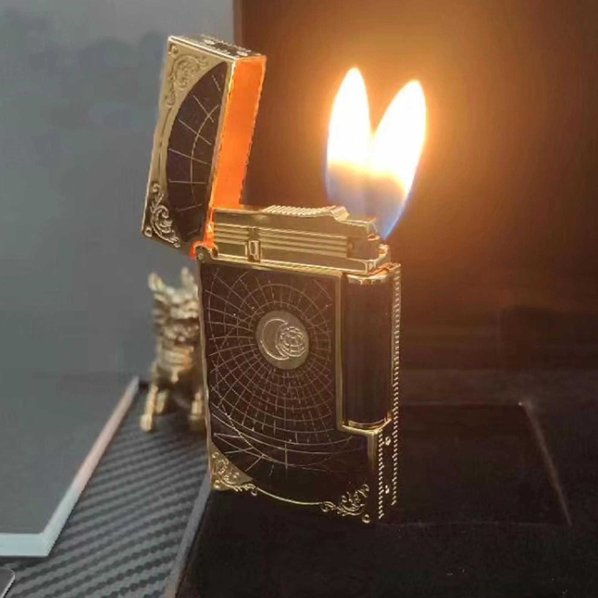 

New Memorial Luxury Ligne 2 Lighters Double Flame Tobacco Cigar Cigarette gas Lighter Smoking Bright Ping Sound Brass Windproof