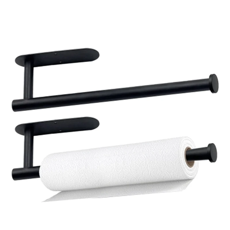 

2 Pack Versatile Paper Towel Holder, Stainless Steel Black Wall Mount Or Self-Adhesive Easy Install Easy To Use