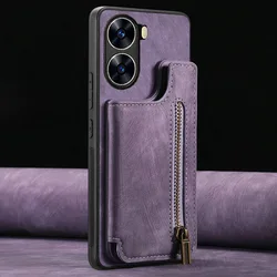 Zipper Leather Card Case with Magnetic Phone Holder and Back Cover - POCO X8 PRO MAX (PURPLE)