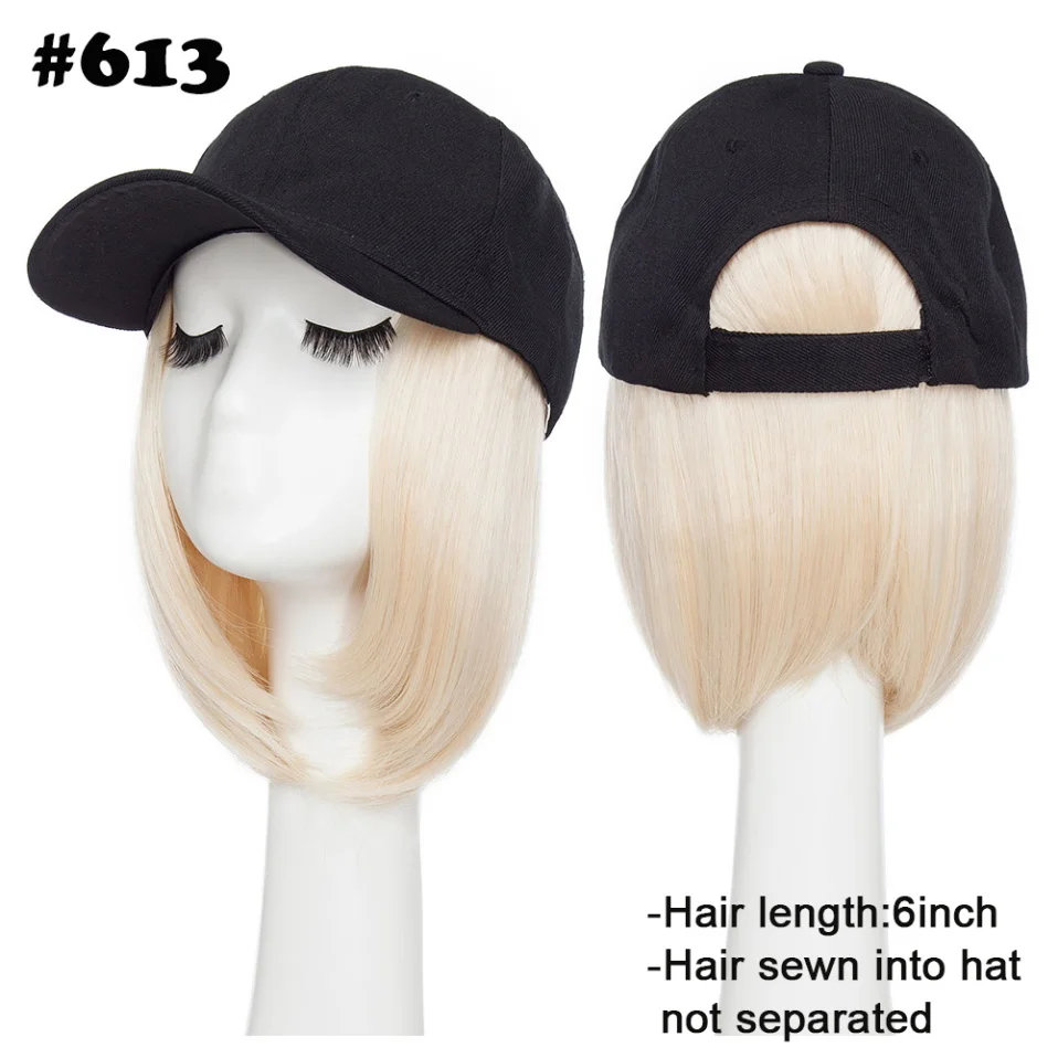 Women's Baseball Cap with 6'' Synthetic Hair Extensions - Adjustable Short Straight Hairpiece Wig Hat