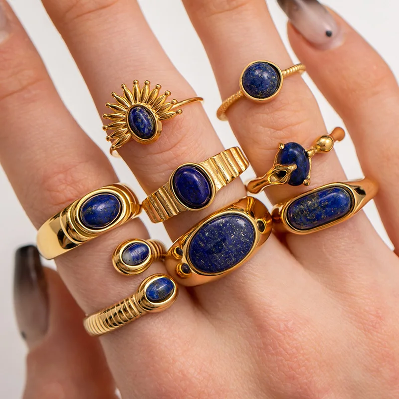 Europese En Amerikaanse Retro Mode Lapis Lazuli Sieraden Ring Voor Vrouwen 2023 Nieuwe Roestvrijstalen Verstelbare Vinger Joint Ring