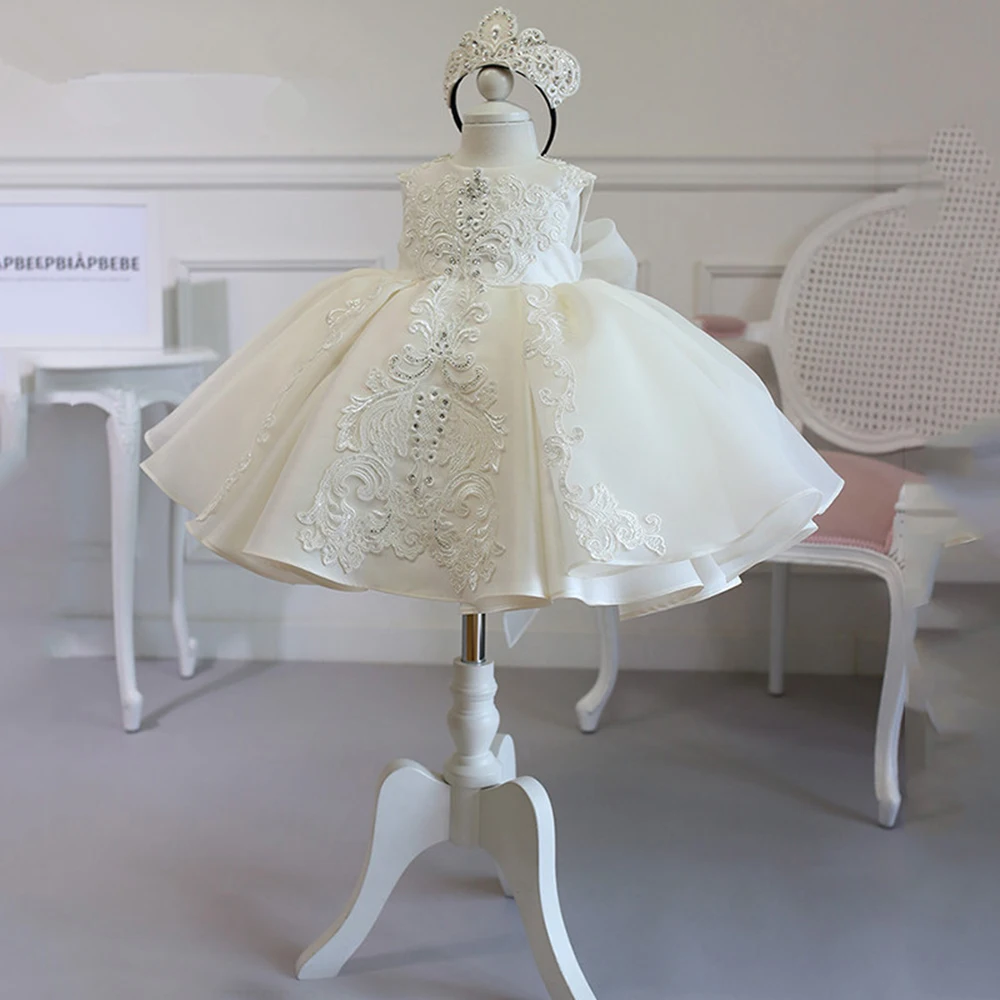

Baby Girl Christmas Baptism White Pink Dress Kids Beading 1st Birthday Elegant Princess Party Christening Toddler Vestidos
