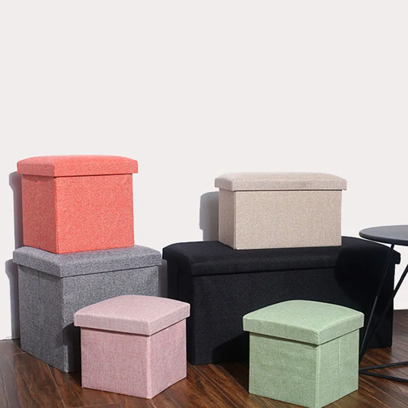 Foldable Storage Stool Box Fabric Multifunctional Storage Stool Boxes Home Organization Sundries Organizer Box With Padded Seat 3
