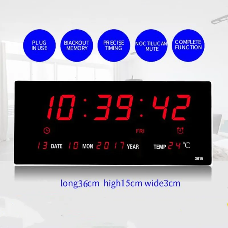 Luminous Electronic Wall Clock Alarm Hourly Chiming Temperature Calendar Table Clocks with EU/UK/US/AU Plug Digital LED Clocks