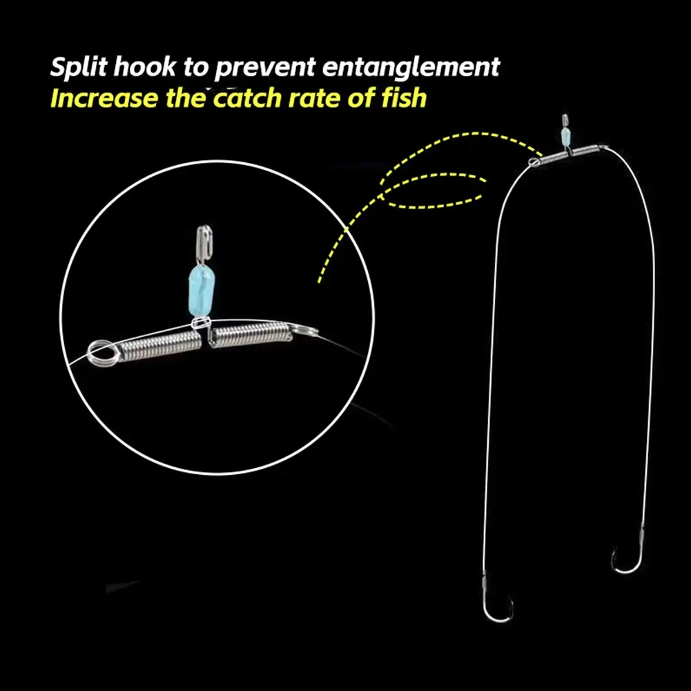 10pcs Stainless Steel Spring Rope Swivel Bifurcation Eight Type Fishing Line Space Tying Tool Double Hook Balance Rigs Hooks