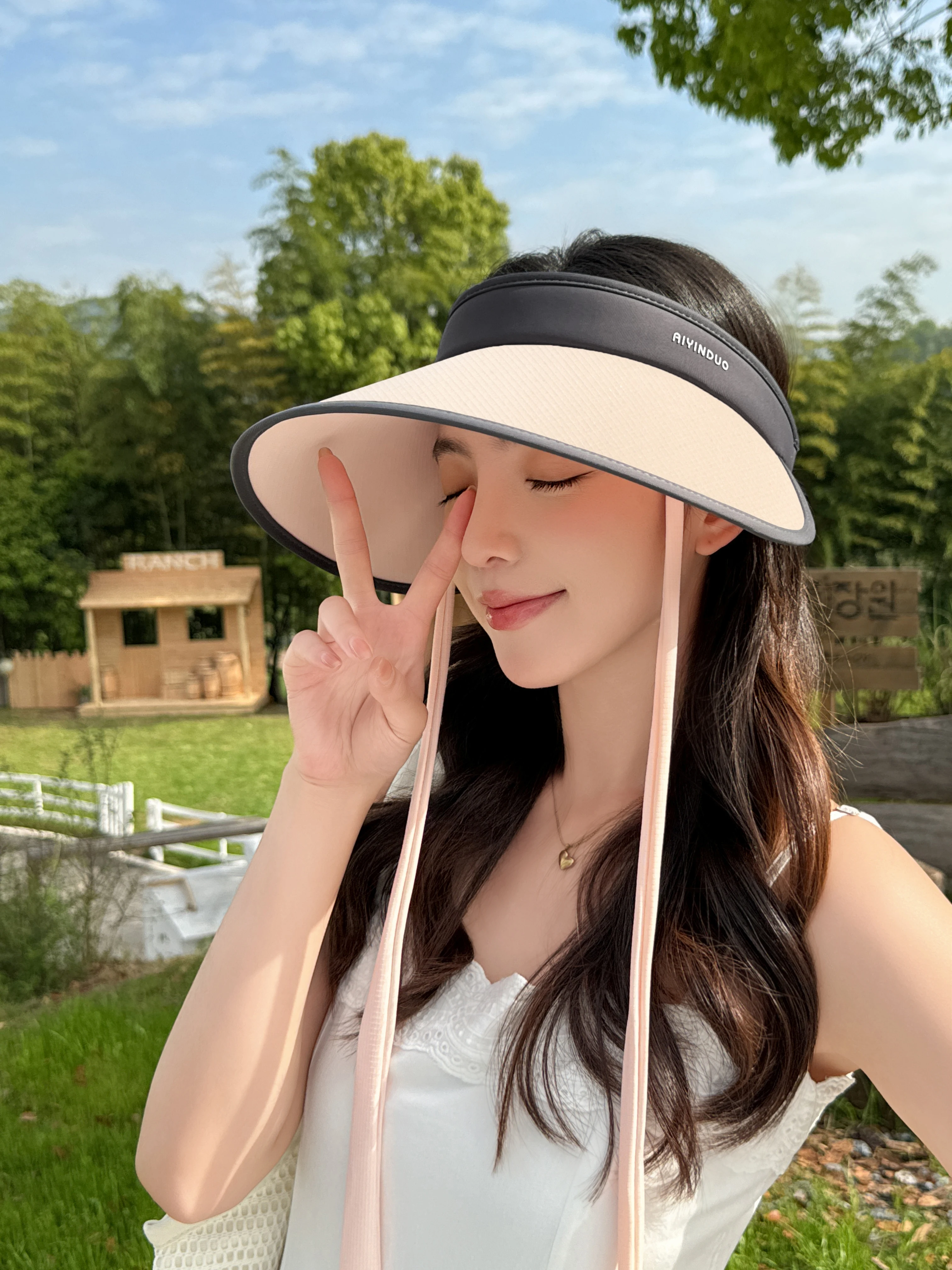 Big head sunshade hat, women's UV protection double-sided ice silk large brim empty top hat for summer, outdoor foldable sunscre