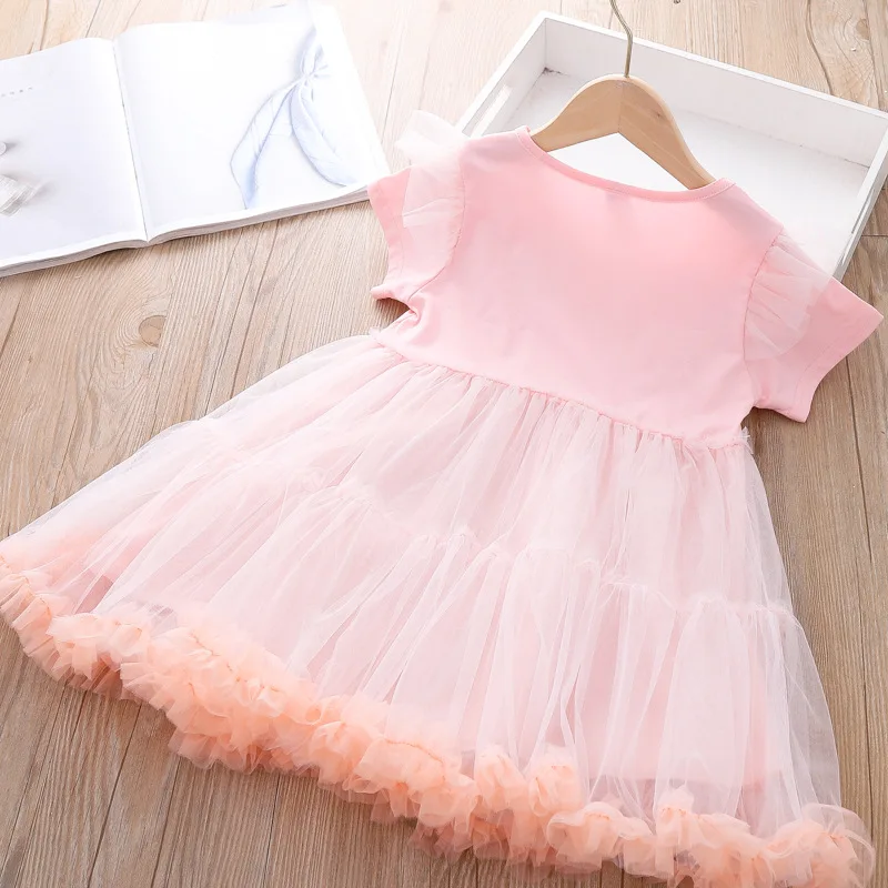 Vestito da Elsa per ragazze vestito estivo 2022 vestito da principessa congelato per bambini nuovi abiti a sbuffo in maglia per bambini abiti da festa a maniche corte per bambina