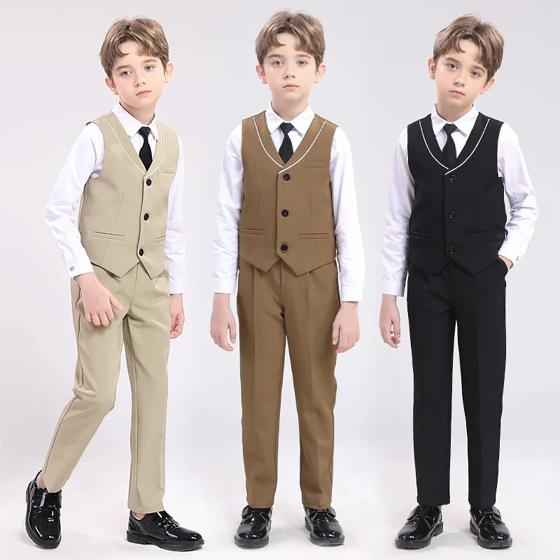 Boys Brown Vest Suit Set 1