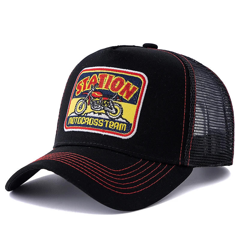 Hot Sale Unisex Mesh Trucker Hat Classic Motorcycle Pattern Breathable Summer Baseball Cap Streetwear Cap for Men Women