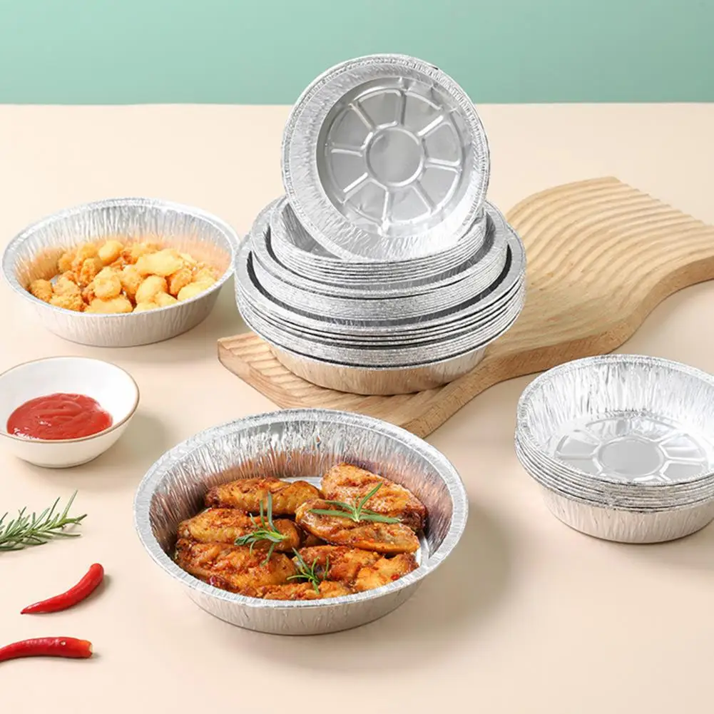 10Pcs Foil Bowl Oil-proof Heat-resistant Non-stick Stackable Recyclable Storing Round Meal Prep Aluminum Foil Pan for Barbecue Foil Bowl