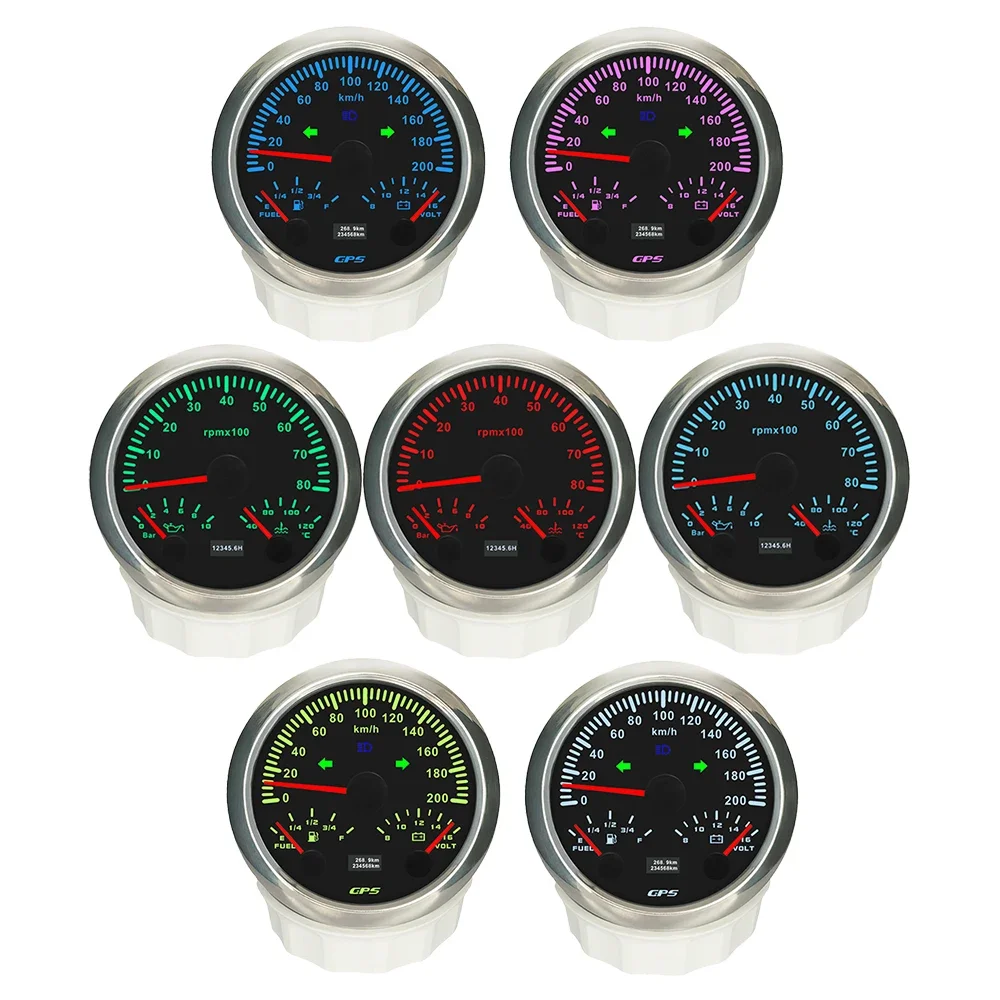 

85mm 3 in 1 Multi-functional 120km/h 200km/h GPS Speedometer+8KRPM Tachometer with Oil Pressure Water Temp Fuel Level Voltmeter