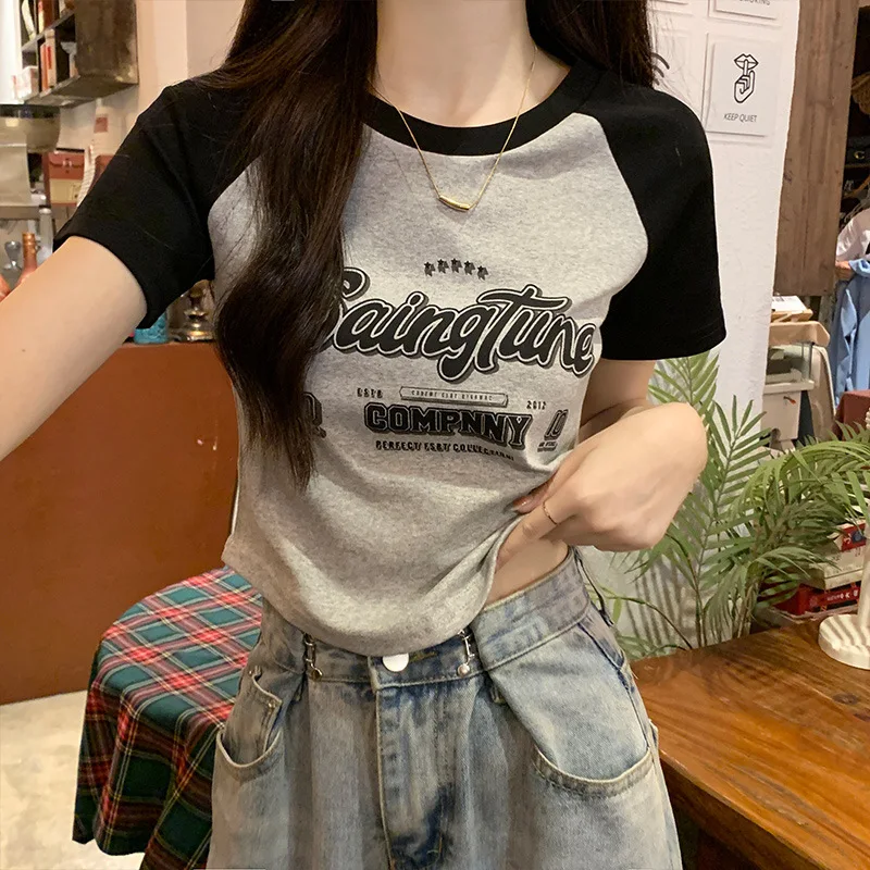 

New Fashion 2024 Women Tops Print Letter Spring Summer T- Shirt Female Clothing Sexy Crop Top Clothes Casual Blouse Y2k Girl