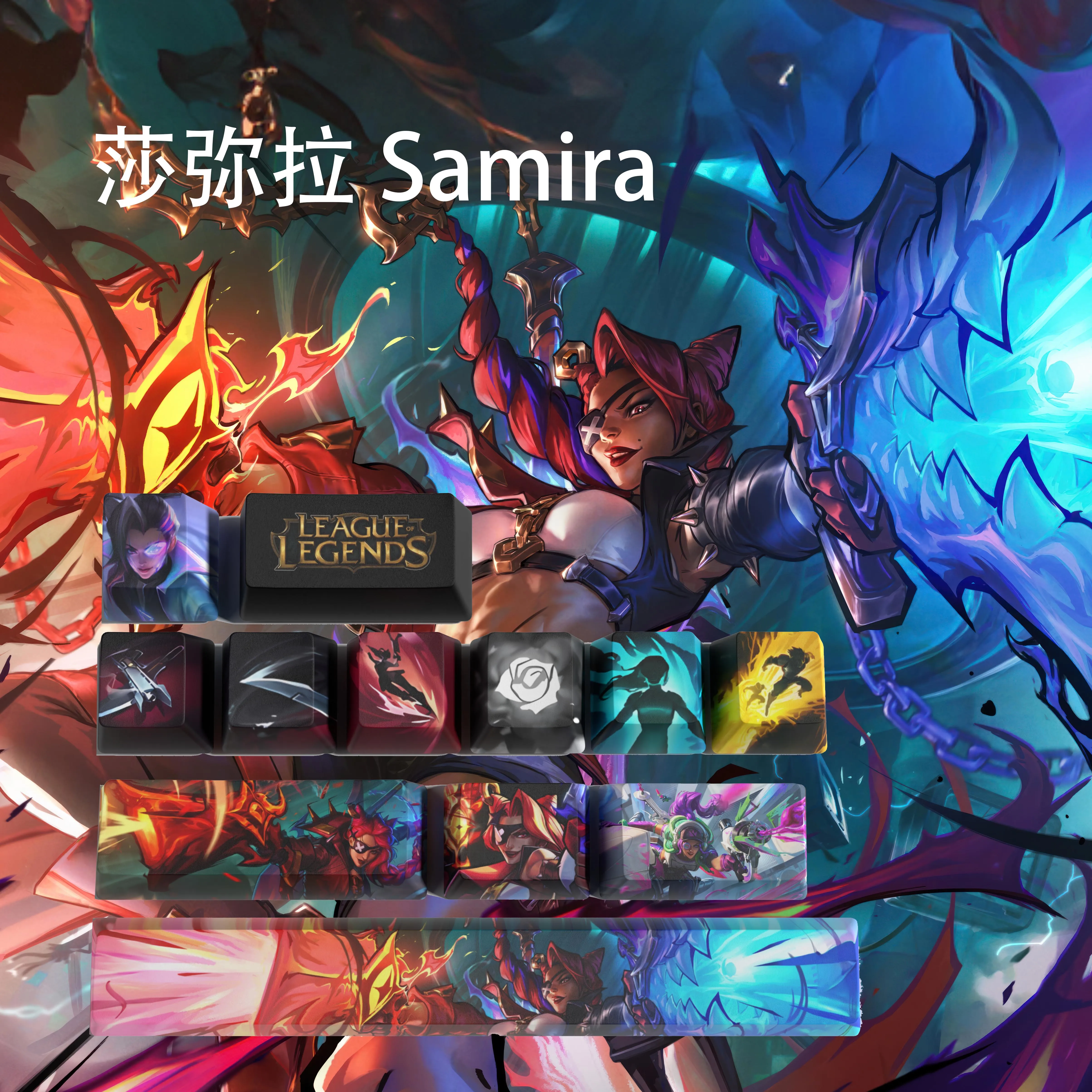 Samira League of Legends Jogo Keycaps Perfil Oem Pbt Dye Sub 12 Chaves