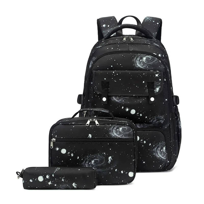 New fashion starry sky primary and secondary school schoolbag trendy boy bag three-piece backpack 1