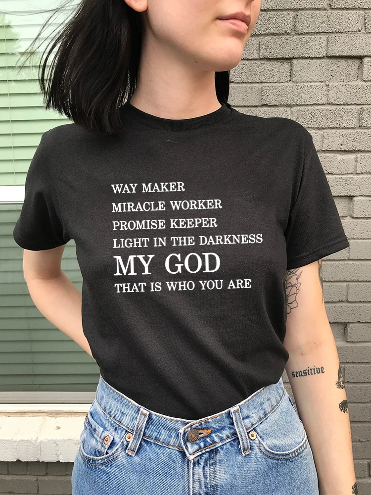 Way Maker Miracle Worker My God Christian Printed T-Shirt Donna Summer Fashion Jesus Beata Abbigliamento Donna Femme Faith T-Shirt
