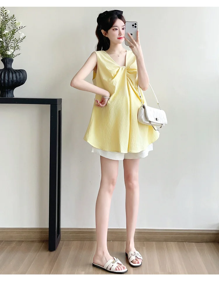 임산부 귀여운 여름 셔츠, 할로우 아웃 레이스 패치워크, O-넥 퍼프 슬리브, 임산부 상의 티, 꽃 블라우스 플러스 사이즈