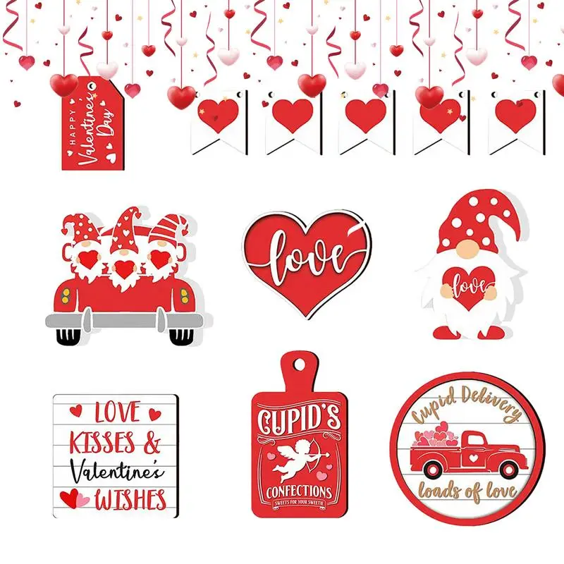 

Valentine's Day Tiered Tray Decor Valentine's Day Wooden Ornaments Heart Signs Bright Red Love Centerpiece For Doors Cabinets