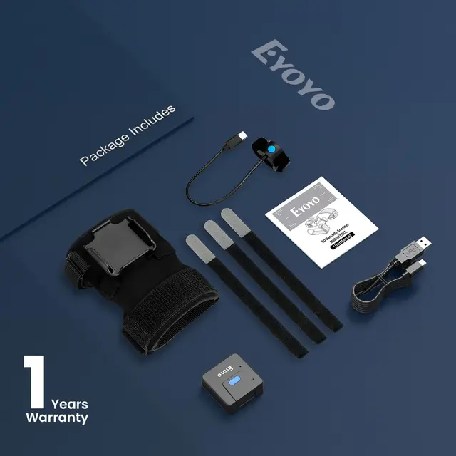 Eyoyo 2D Bluetooth Barcode Scanner Left&Right Hand Glove Wearable Scanner Patable 1D QR Finger Bar Code Reader Wireless Device 6