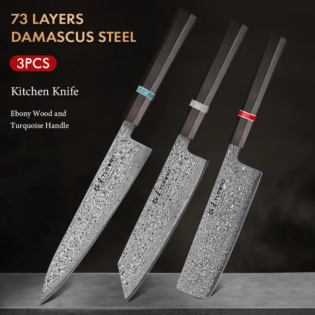 TURWHO 3PCS Pro Kitchen Knife Sets Japanese forged VG-10 Damascus Steel Chef  Santoku Slicing Knives Stainless Steel G10 Handle - AliExpress