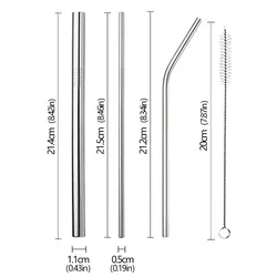 Eco - Friendly Reusable Stainless Steel Drinking Straws with Cleaning Brush (Silvery)