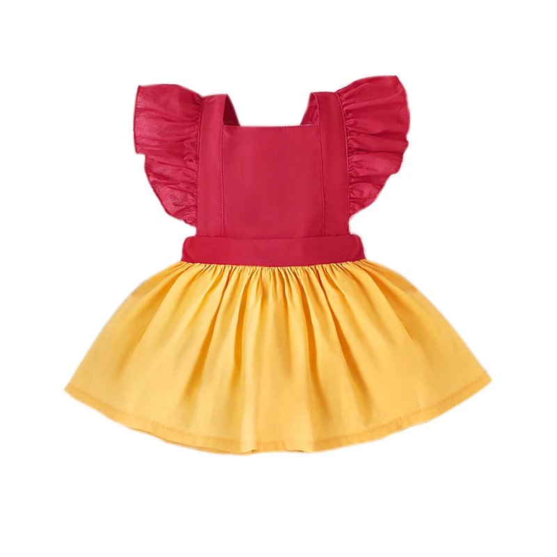 

Toddler Girls Summer A-line Dress Flying Sleeve Pleated Hem Contrast Color Dress