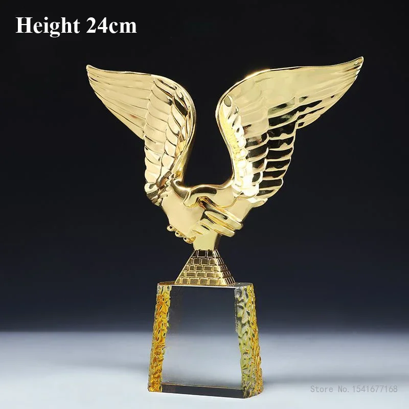 Customized Crystal Metal Wings Trophy, Handshake Shape, Honor, Home Decoration, Cooperation Souvenir, Staff Reward Medal, 1Pc