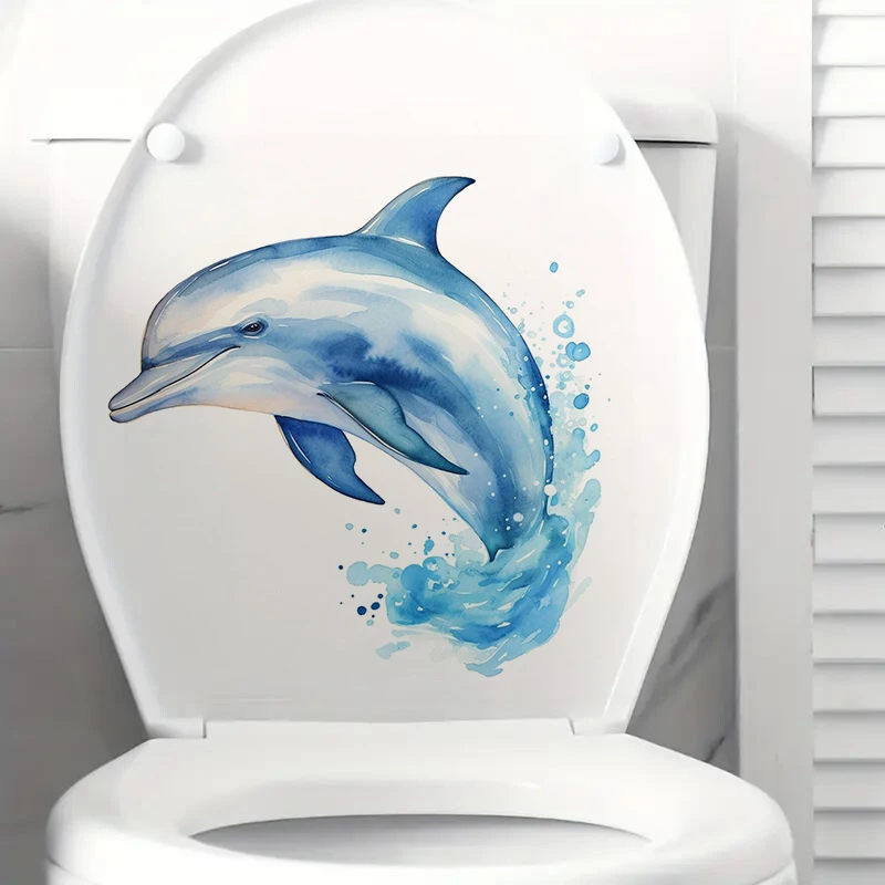 Wall Stickers Toilet Stickers Watercolor Dolphin Sticker Water-proof Home Swith Decal Used for Wall Bathroom Cabinet Door Toilet Car Laptop