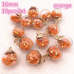 Set of 10 Vibrant Glass Star Charms - 16mm Transparent Spheres for Jewelry & Hair Accessories (06 orange)