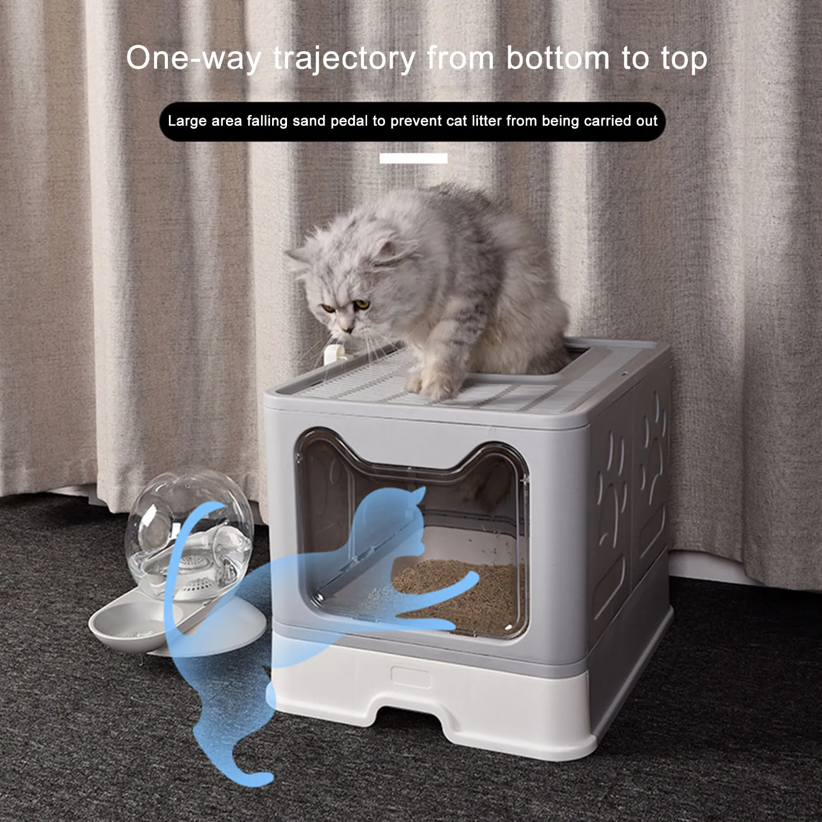 

Large Size Fully Fold-able Enclosed Deodorant Anti-Splash Cat Toilet For Cats Two-Way with Shovel High Capacity Cat Litter Tray