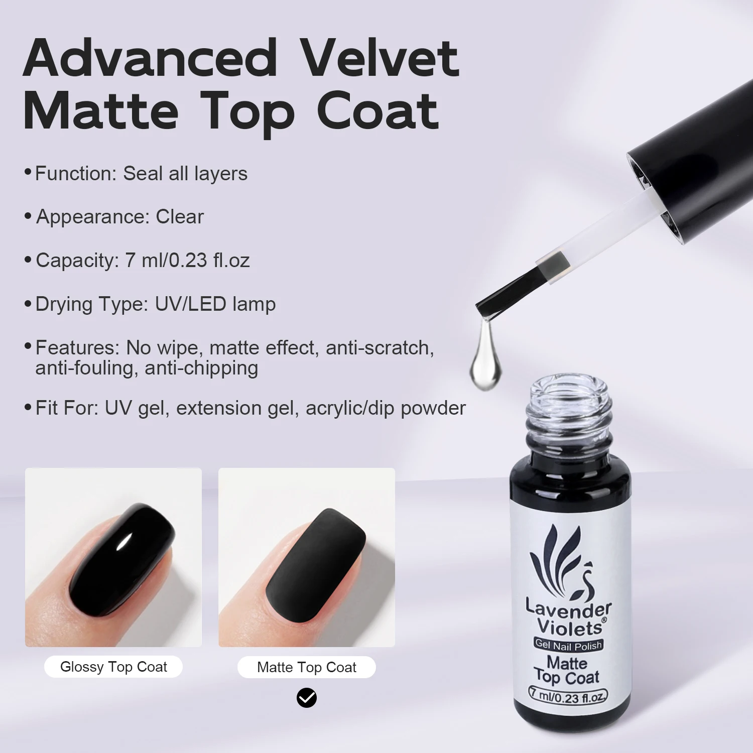 2pcs 7ml No Wipe Glossy and Matte Top Coat, Long Lasting Soak Off Nail Gel Varnish for Home Salon Manicure Beginner Use 4