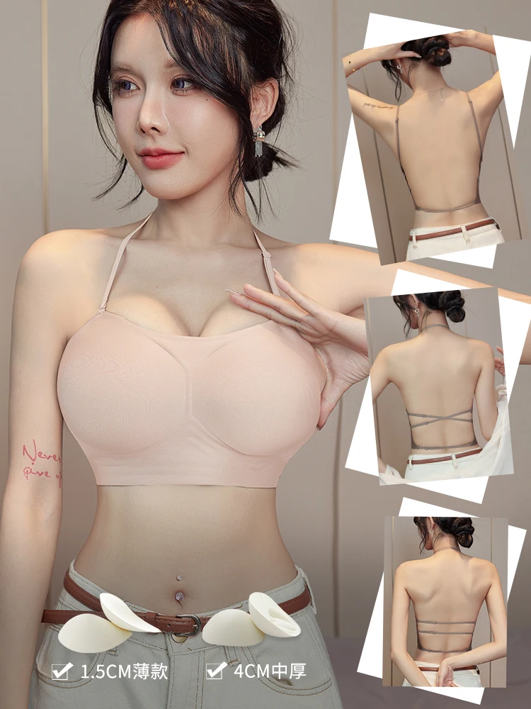 MOYISU Backless Push Up Bra - Thick Padded Straps Dress Essential, Exposed Shoulder Straps Enhancer for Small Bust Sexy Bralette 6