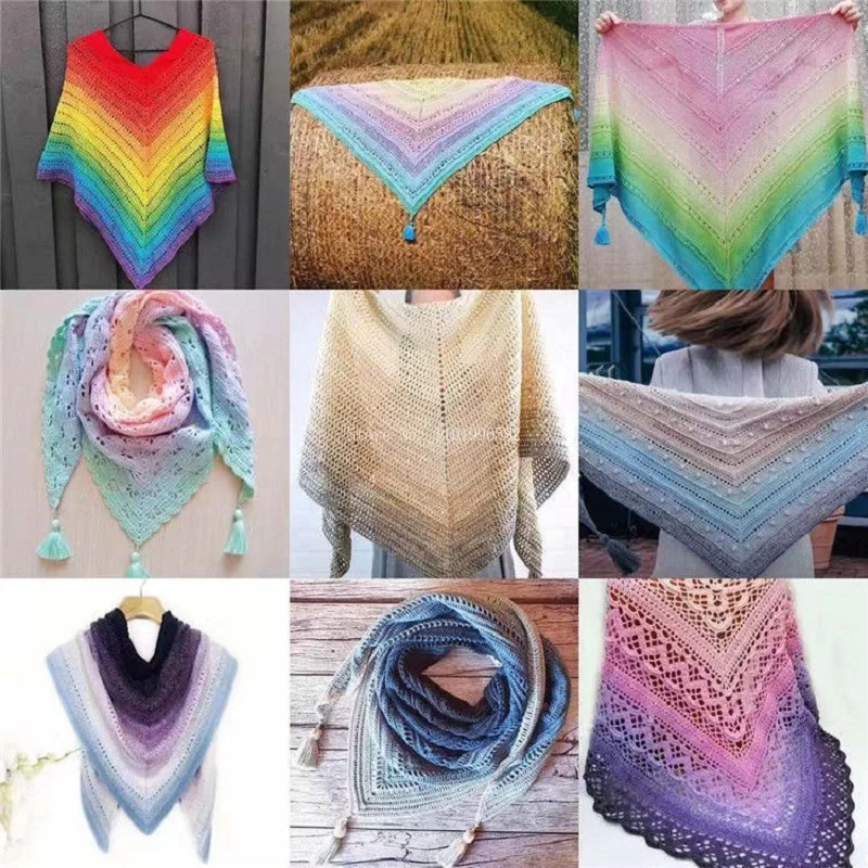 300g/ Ball Lace Cotton Gradient Rainbow Color Pure Cotton Wool Thread DIY Handwork Woven Spring/summer Sweater/shawl Materials 5